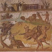 unknow artist Mosaic from the Roman villa at Zliten in Tripolitania showing horses and cattle threshing corn Sweden oil painting reproduction